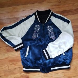 Embroidered peacock bomber jacket